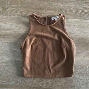 Suede zip up crop top